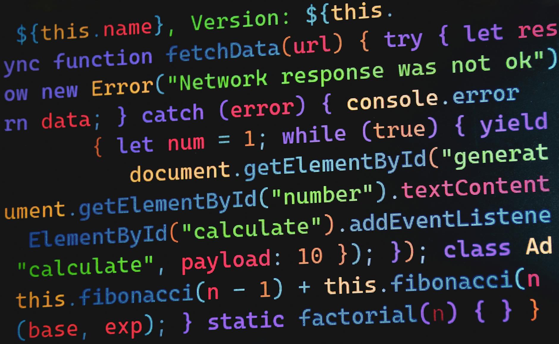 Kolorowy kod JavaScript na ekranie monitora