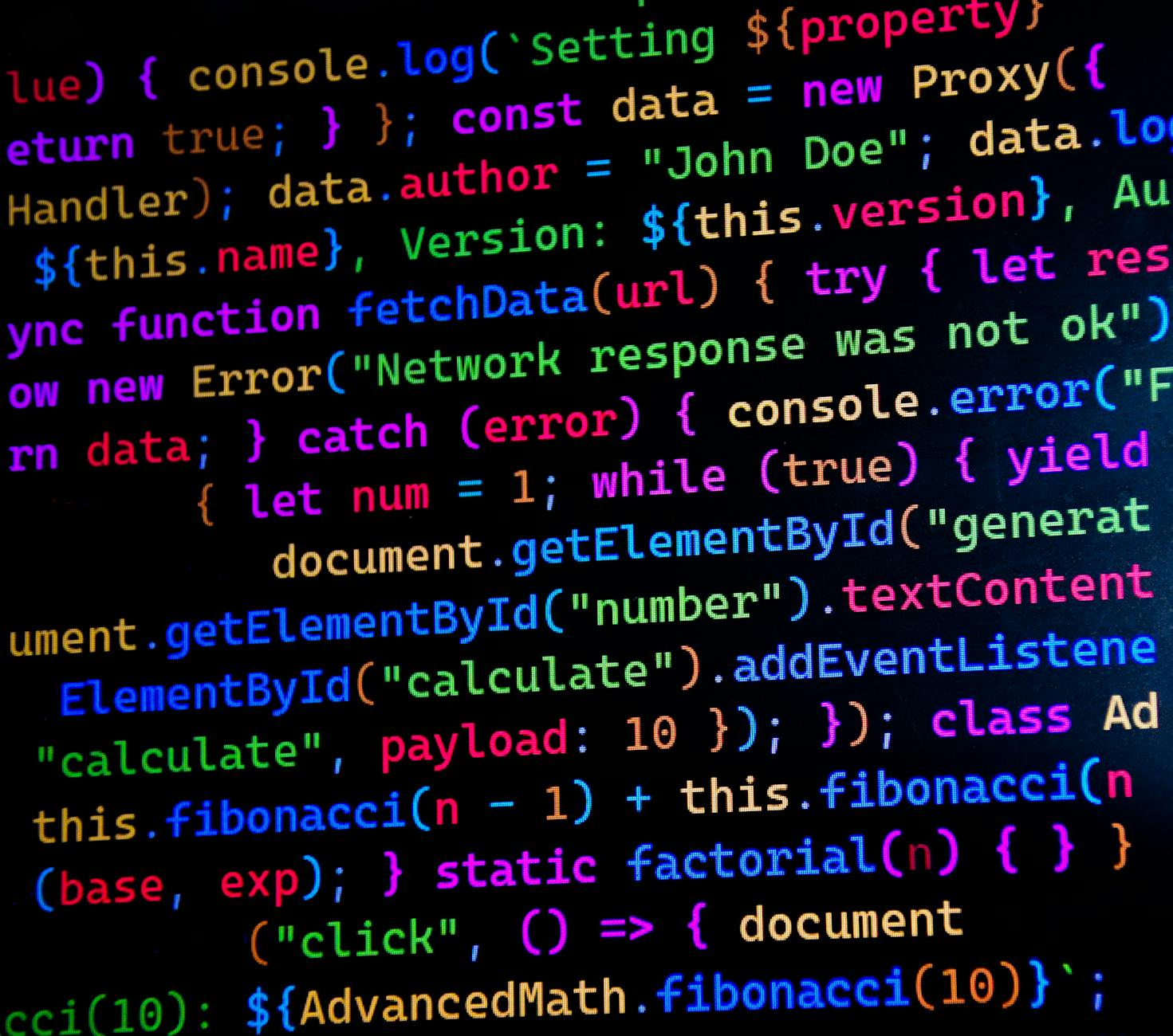 Kolorowy kod JavaScript wyświetlony na monitorze komputera